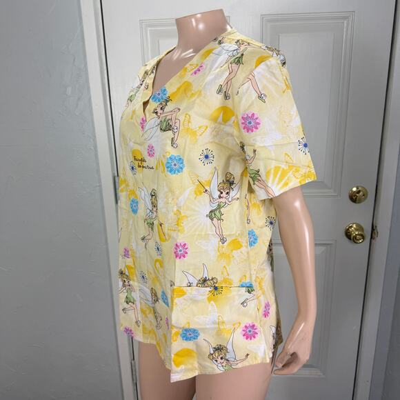 NEW Disney Tinkerbell Womens Shirt Small Scrub Top Tinkerbell Cotton S/S ZZ10 - Picture 2 of 7